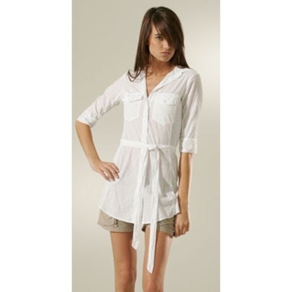 JAMES PERSE STANDARD Women's V-Neck Button‎ Up Tie Waist Tunic Blouse